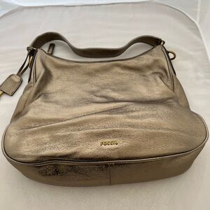 Gold Metallic Fossil Handbag